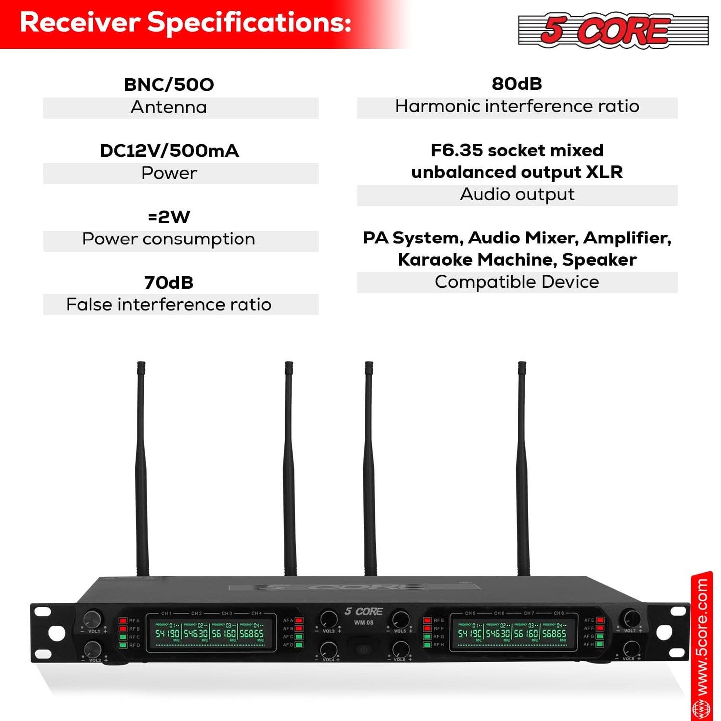 5Core Wireless Microphones 8 Channel Karaoke Professional UHF Singing Mic System Cordless Microfonos-1