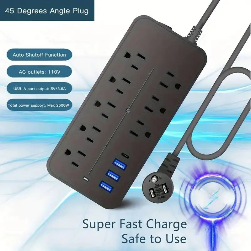Surge Guard Power Strip - 8 AC & 4 USB Ports