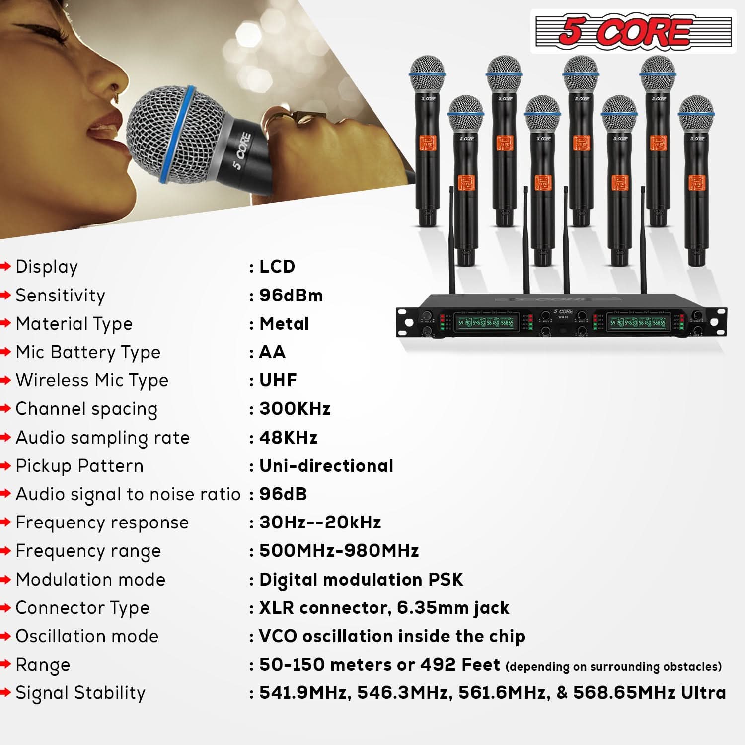 5Core Wireless Microphones 8 Channel Karaoke Professional UHF Singing Mic System Cordless Microfonos-2