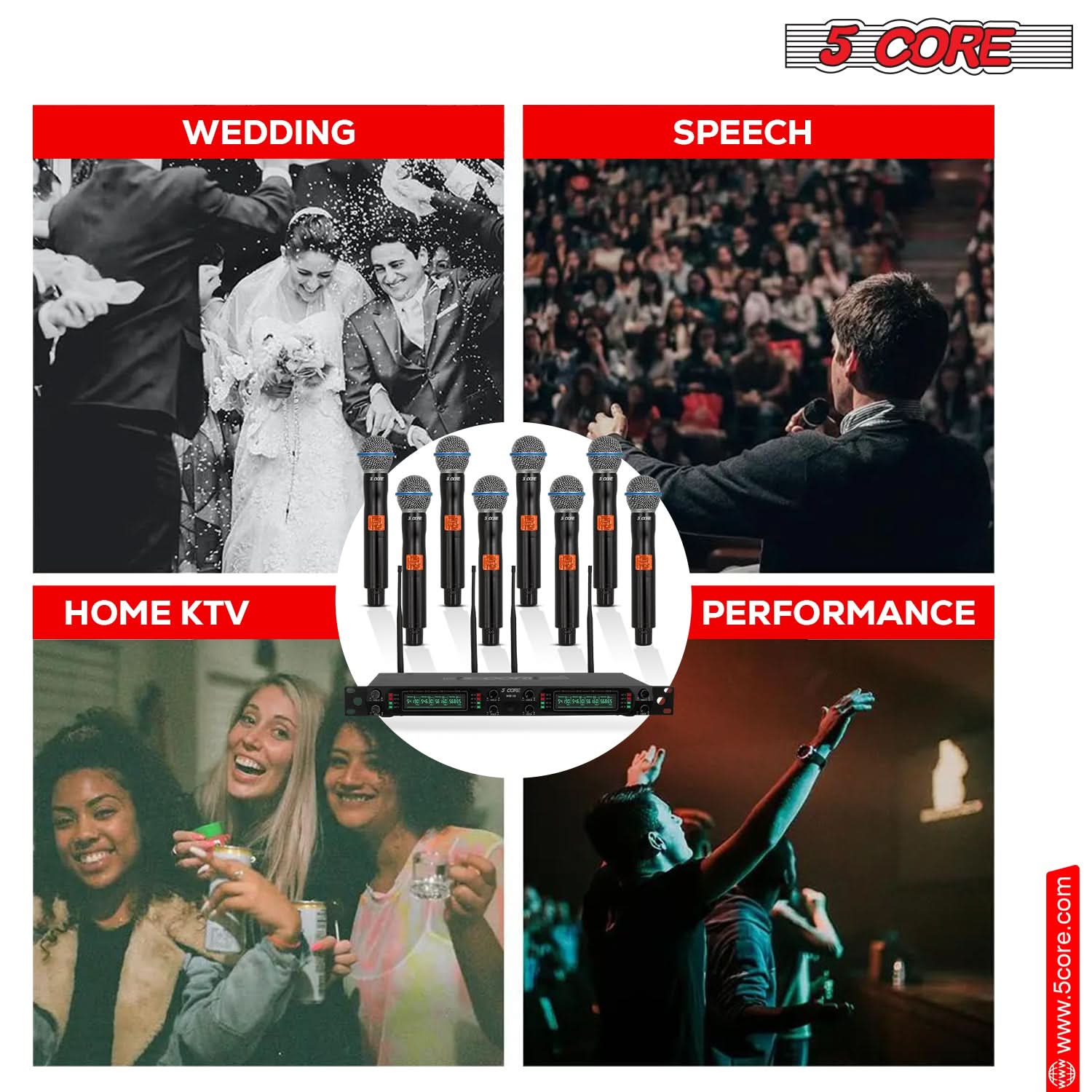 5Core Wireless Microphones 8 Channel Karaoke Professional UHF Singing Mic System Cordless Microfonos-3