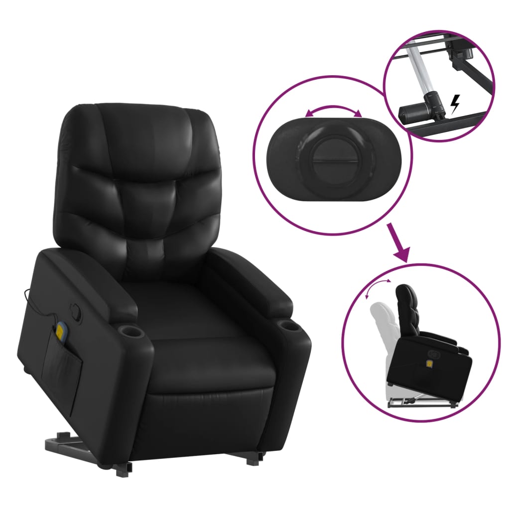 vidaXL Stand up Massage Recliner Chair Black Faux Leather-3
