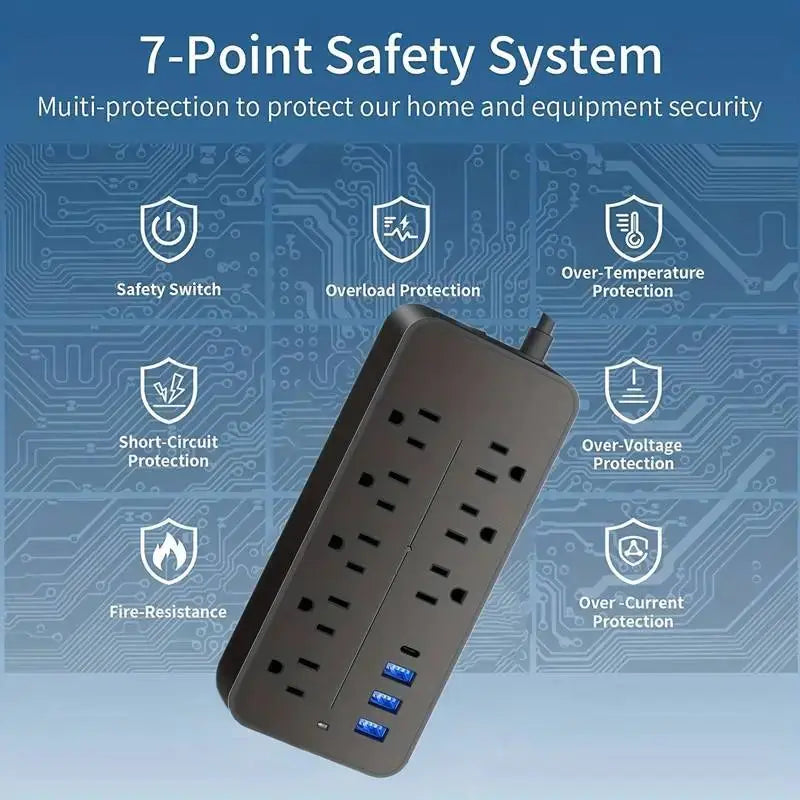 Surge Guard Power Strip - 8 AC & 4 USB Ports