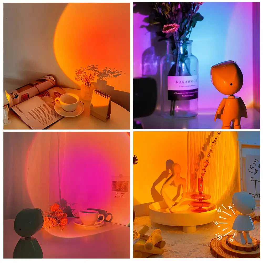 USB Sunset Lamp Projector Led Lights 360° Rotation Rainbow Lights 5V LED Desk Night Light Mood Lighting For Selfie Photography