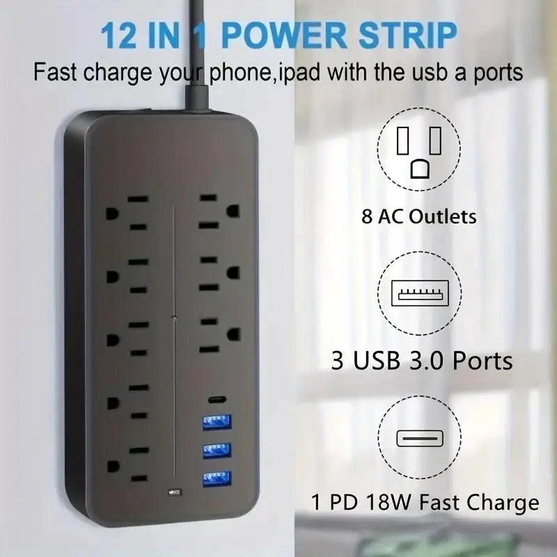 Surge Guard Power Strip - 8 AC & 4 USB Ports